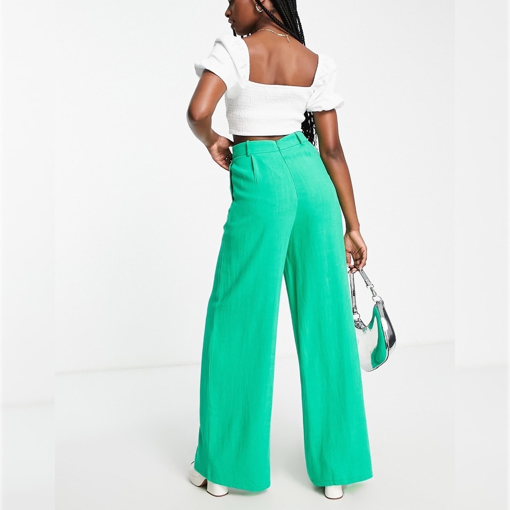 Flounce London ASOS Bright Green High Waisted Wide Leg Trousers Size 14 - Picture 6 of 9